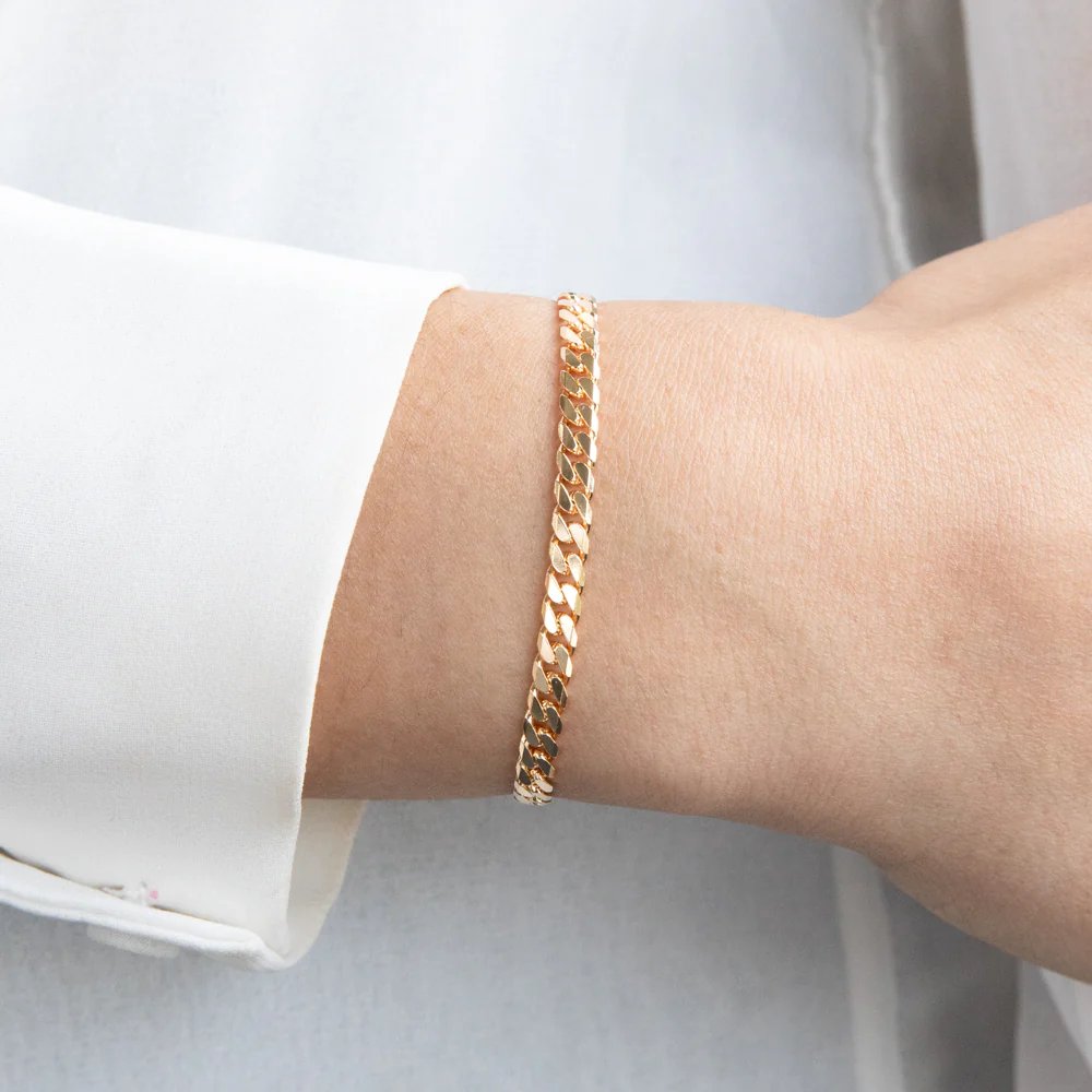 9ct Yellow Solid Gold Flat Bevelled Curb 21cm Bracelet 120gauge - Image 3