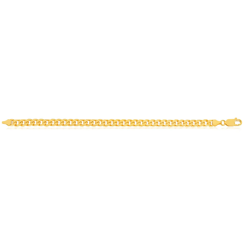 9ct Yellow Solid Gold Heavy Curb Bevelled 21cm Bracelet 200 Gauge - Image 2