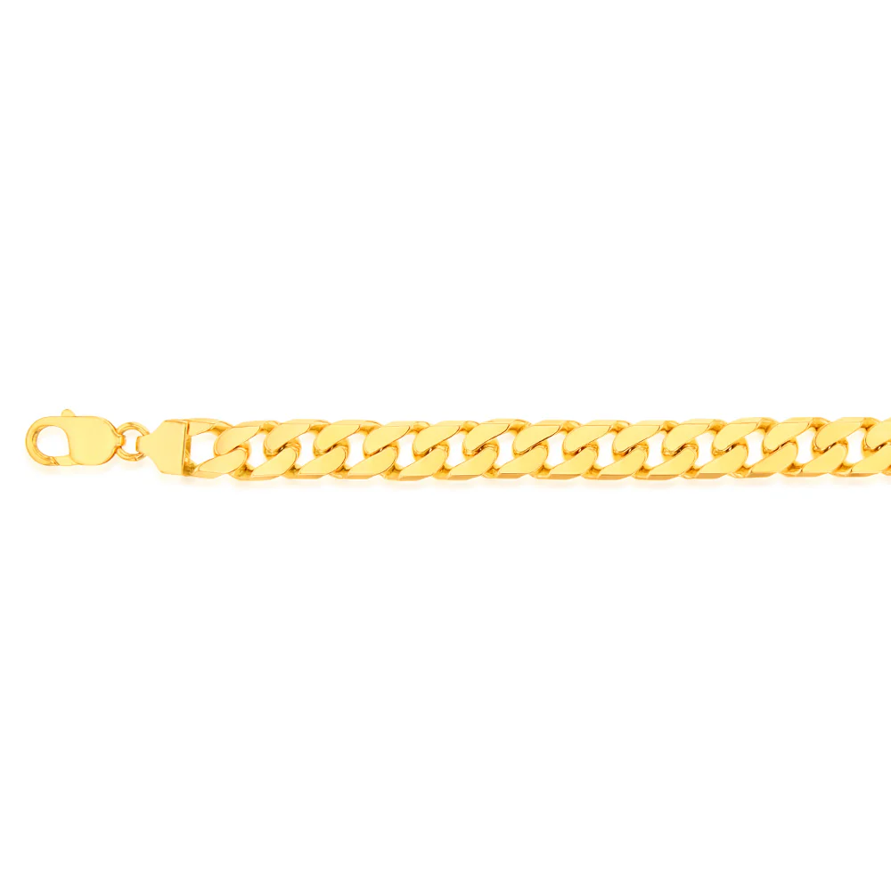 9ct Yellow Solid Gold Heavy Curb Bevelled Flat 23cm Bracelet in 350 gauge Parrot Clasp - Image 2