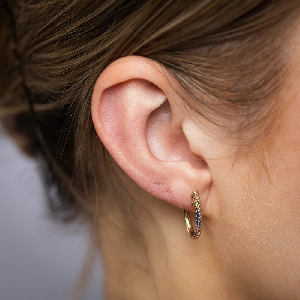 9ct Yellow White And Rose Gold Tricolour Silverfilled Diamond Cut Earrings - Image 2
