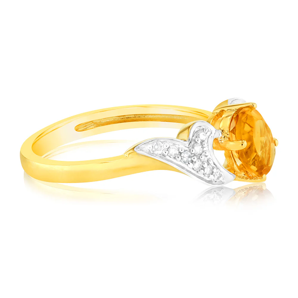 9ct Yellow & White Gold Two Tone Natural Citrine And Diamond Ring - Image 2