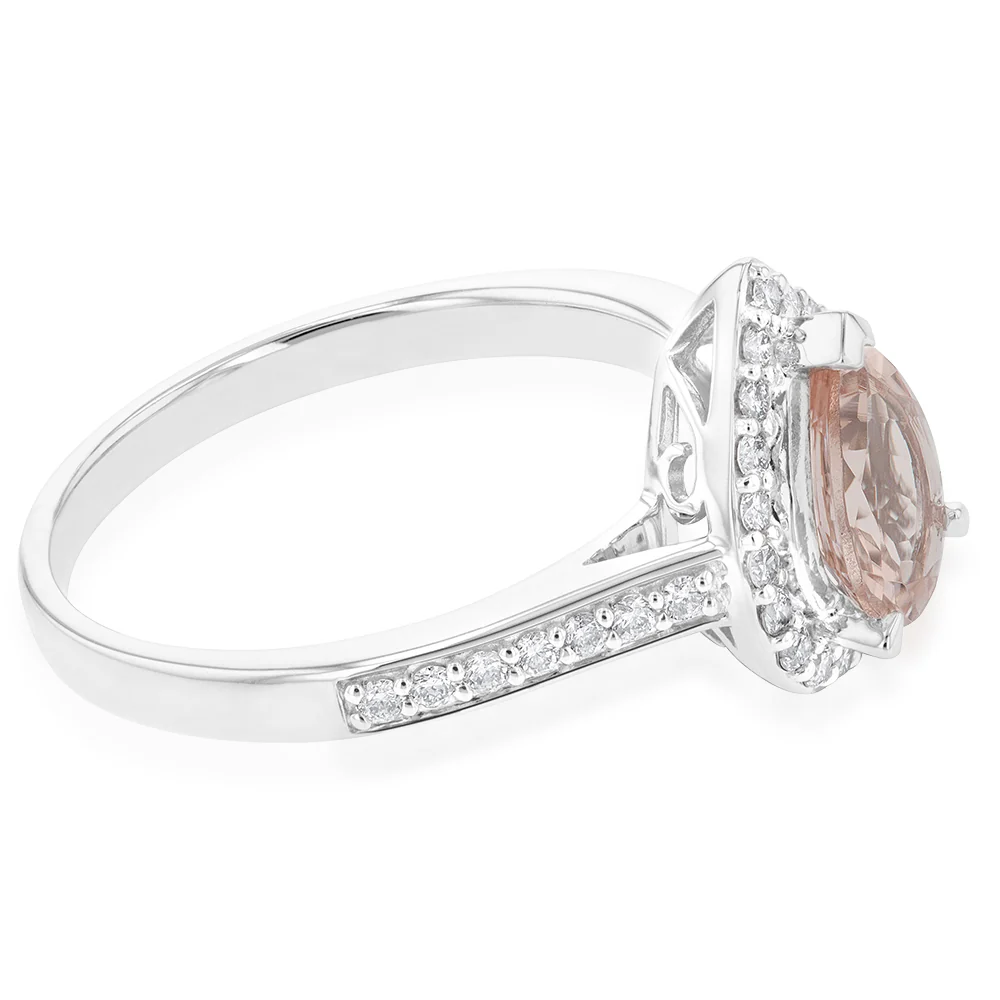9W White Gold 1.00ct Morganite Pear and 1/4ct Diamond Ring - Image 2