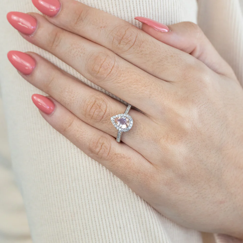 9W White Gold 1.00ct Morganite Pear and 1/4ct Diamond Ring - Image 3