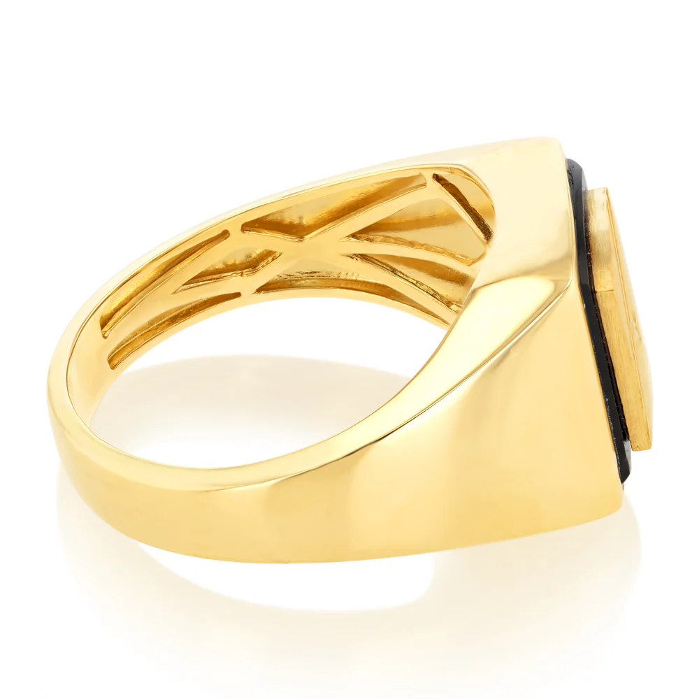 Agate and Diamond Gents Ring in 9ct Yellow Gold - Image 2
