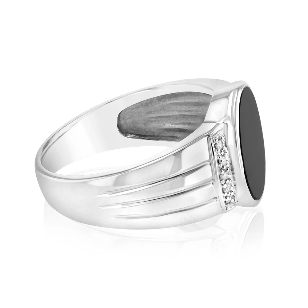 Agate and Diamond Gents Ring in Sterling Silver - Image 2