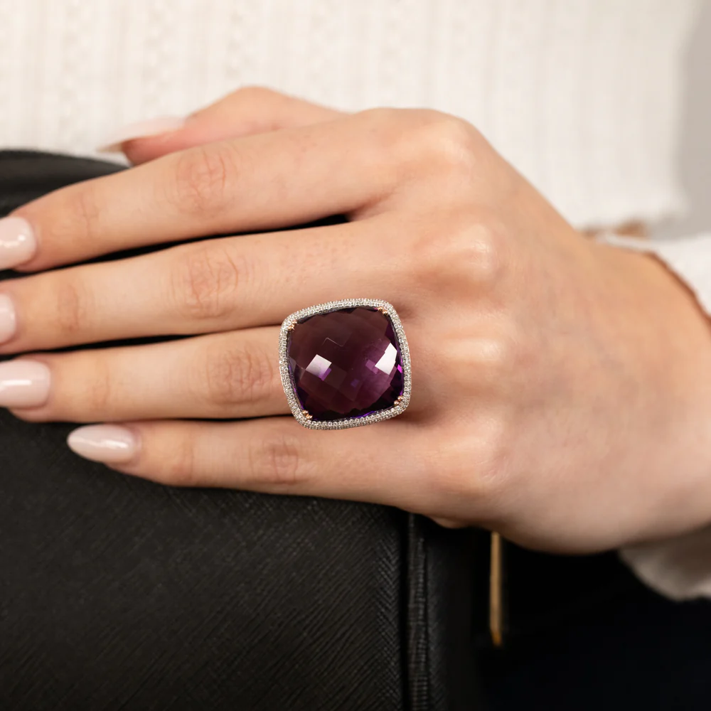 Amethyst & 0.54ct Cubic Zirconia Ring in 9ct Rose Gold - Image 4