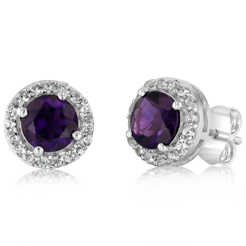 Amethyst and White Zirconia Earring and Pendant on Chain in Sterling Silver - Image 2