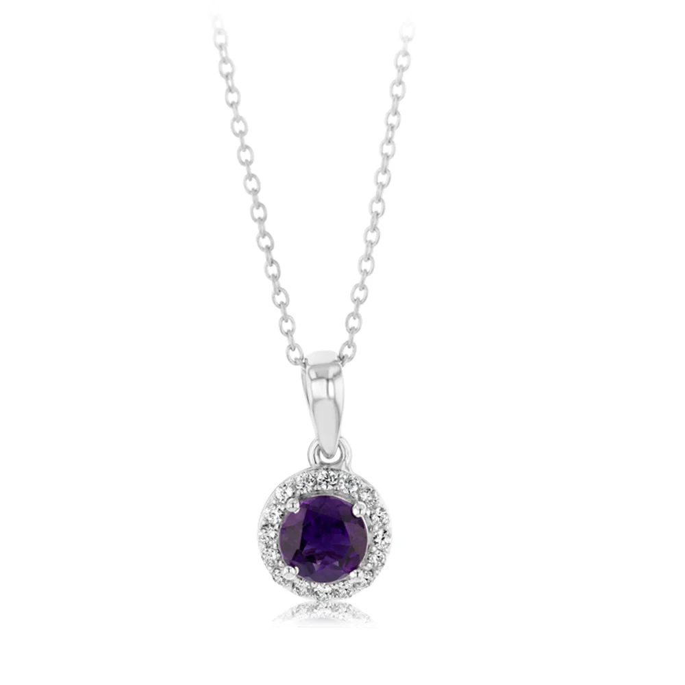 Amethyst and White Zirconia Earring and Pendant on Chain in Sterling Silver - Image 3