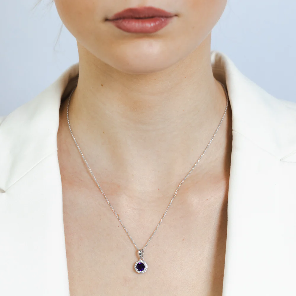Amethyst and White Zirconia Earring and Pendant on Chain in Sterling Silver - Image 5