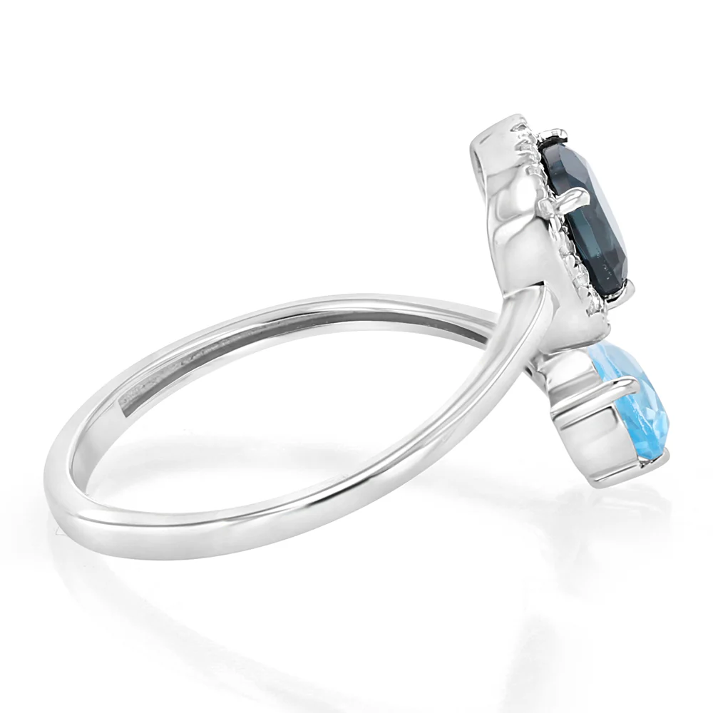 Aquamarine, London Blue Topaz and Diamond Ring in 9ct White Gold - Image 2