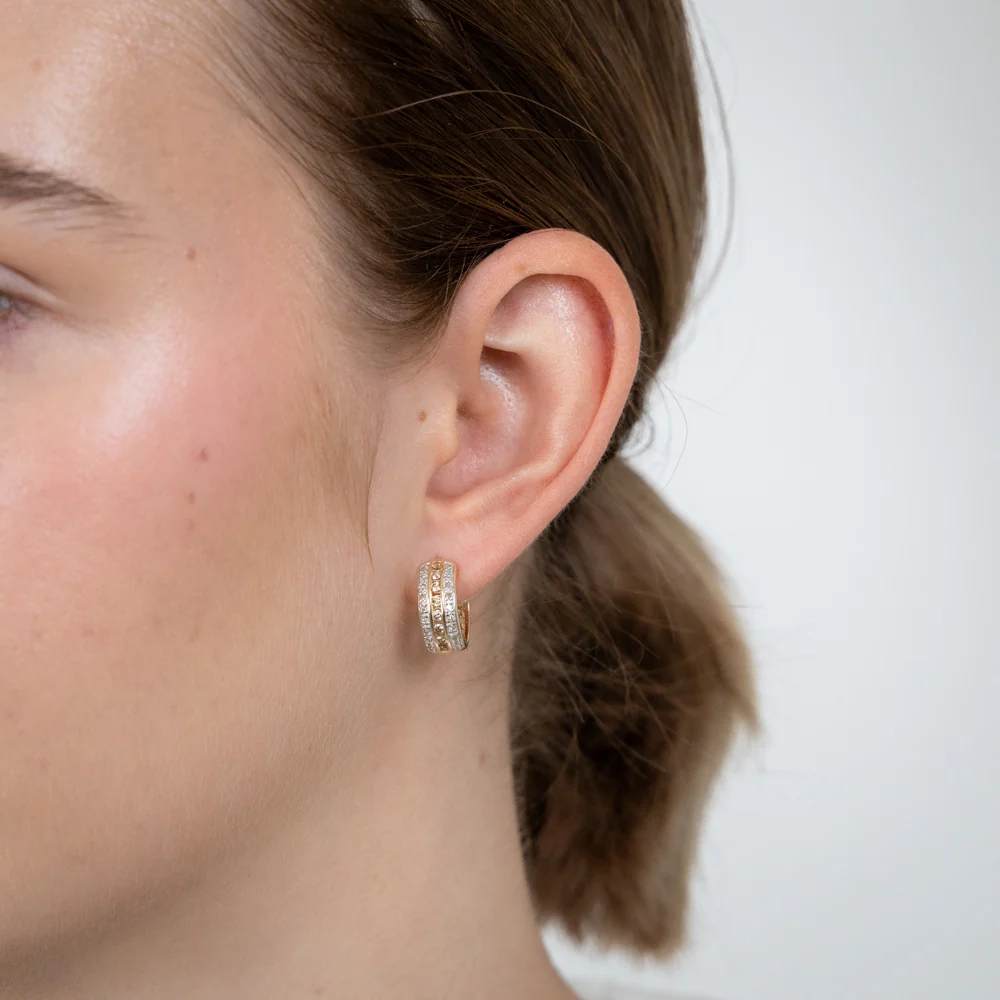 Australian Diamond 9ct Yellow Gold Diamond Hoop Earrings - Image 2