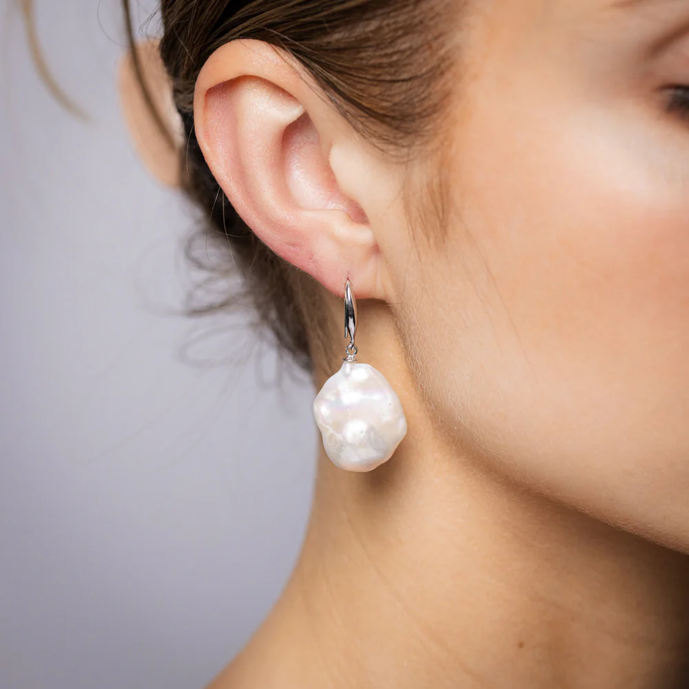 Baroque Pearl Earrings with Sterling Silver Hook - Image 2