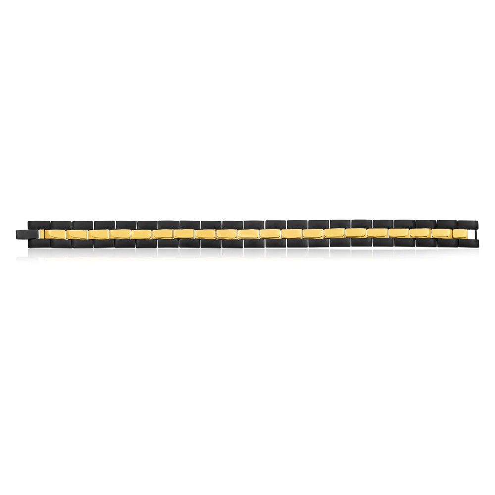 Black and Gold Plated Stainless Steel 21cm Gents Bracelet - Image 2
