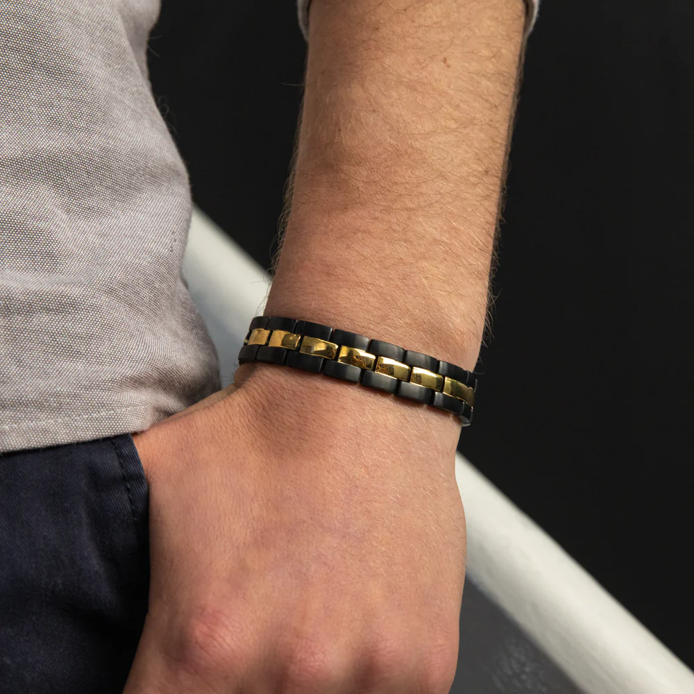 Black and Gold Plated Stainless Steel 21cm Gents Bracelet - Image 3