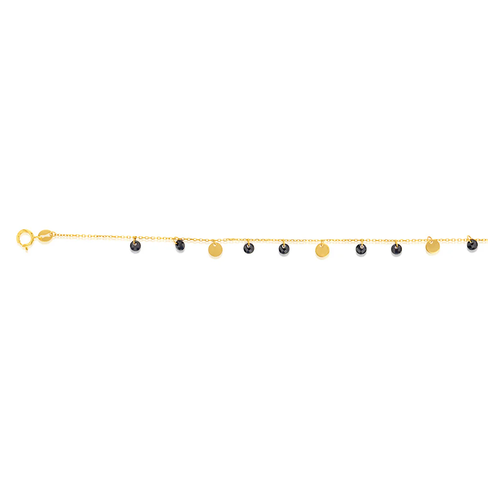 Black Cubic Zirconia Disc Charm 17.8cm Bracelet in 9ct Yellow Gold - Image 2