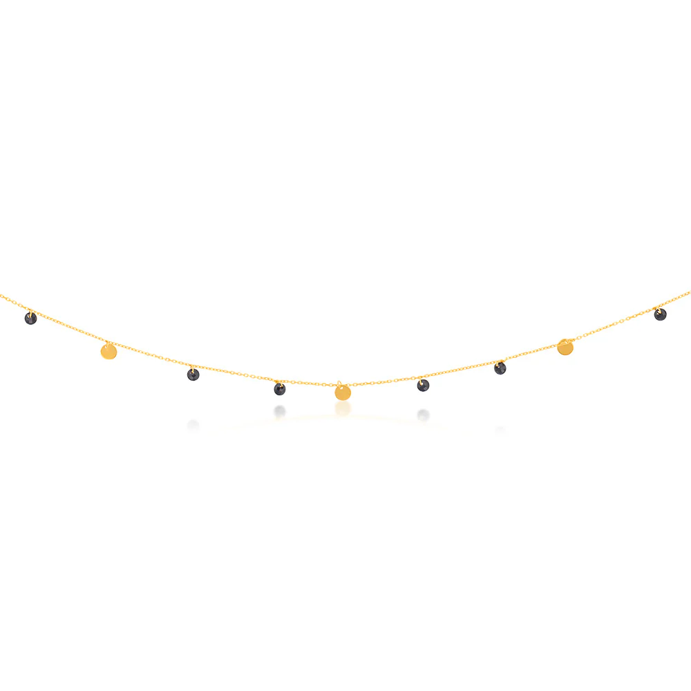 Black Cubic Zirconia Disc Charm 41.90cm Necklace in 9ct Yellow Gold - Image 2