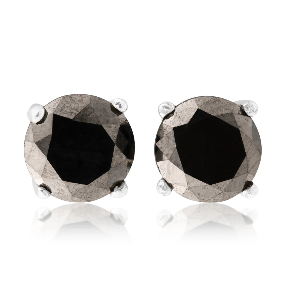 Black Diamond Sterling Silver Diamond Stud Earrings (TW=1.5CT) - Image 2