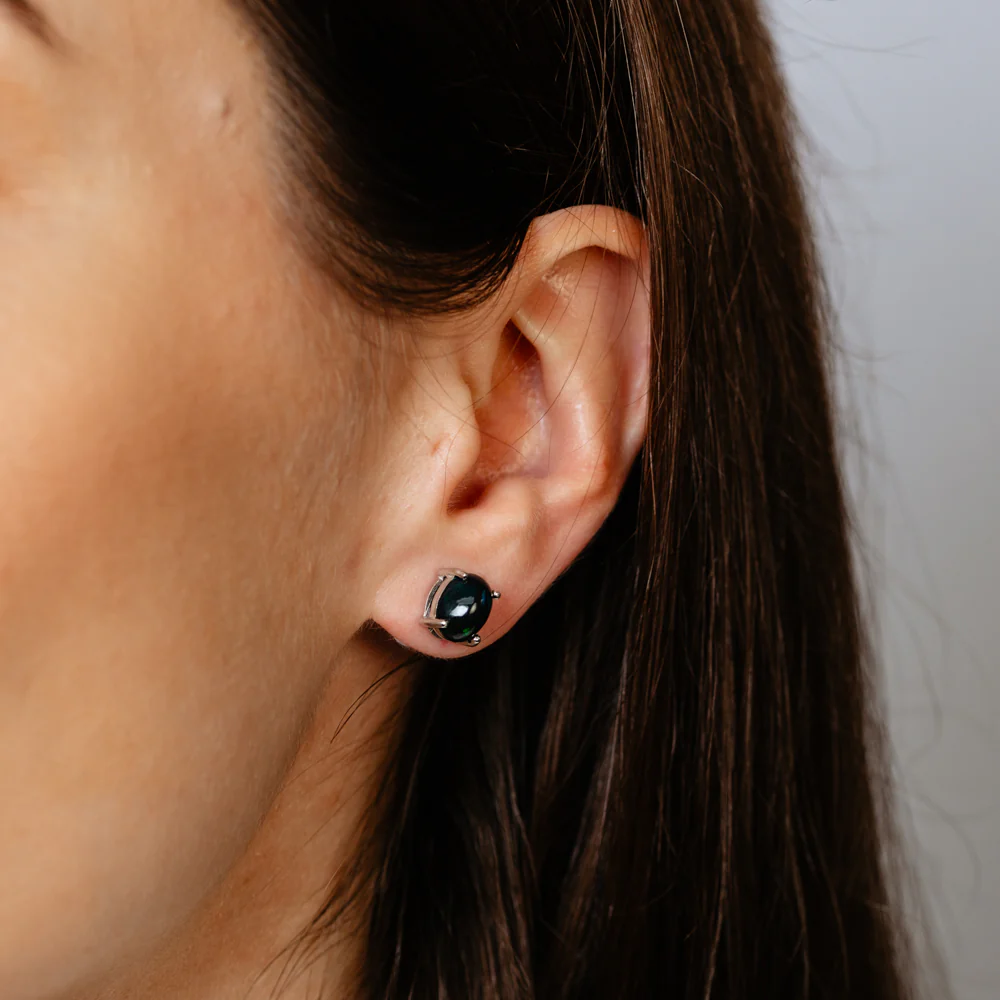 Black Opal Stud Earrings in Sterling Silver - Image 2