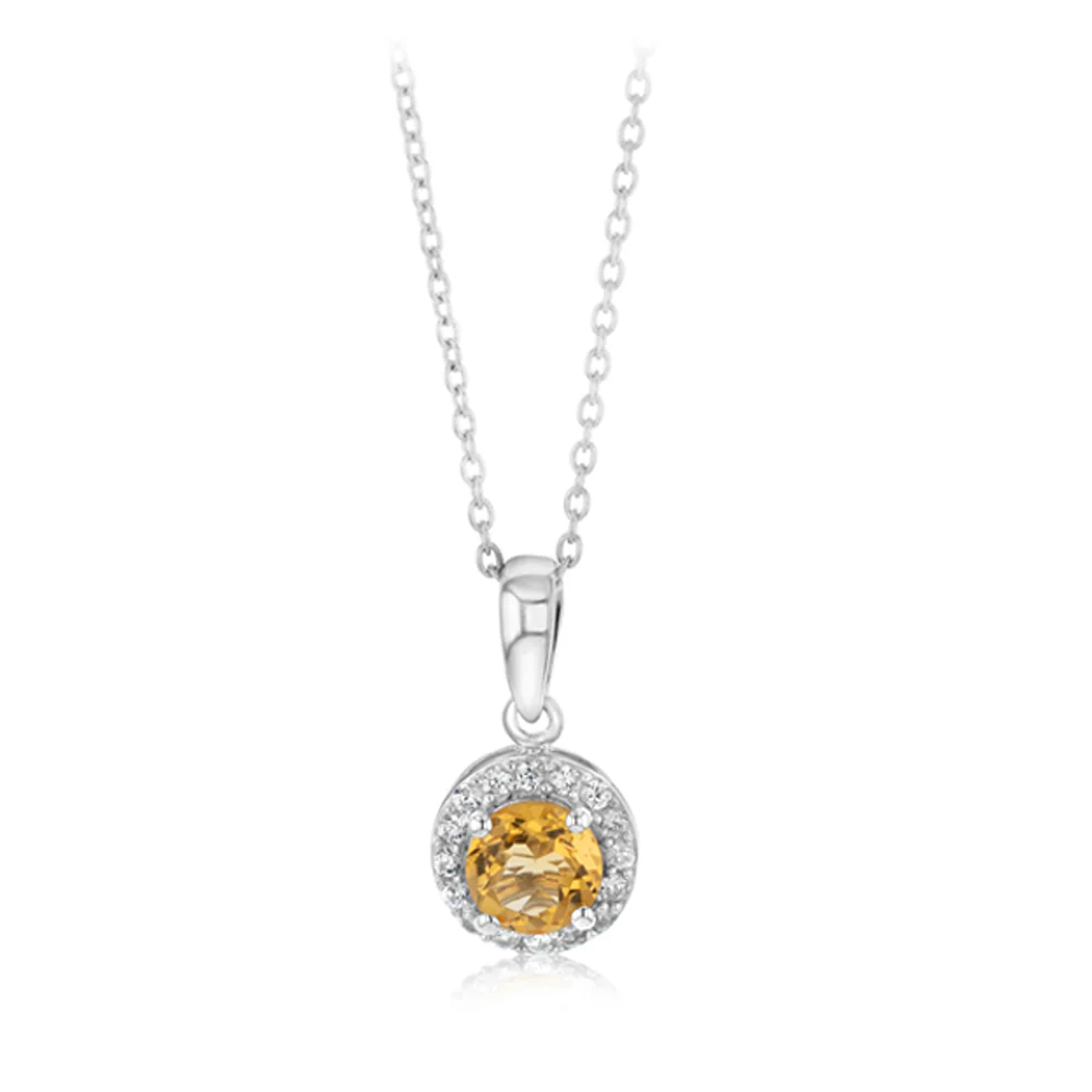 Citrine and White Zirconia Earring and Pendant Set on Chain in Sterling Silver - Image 2