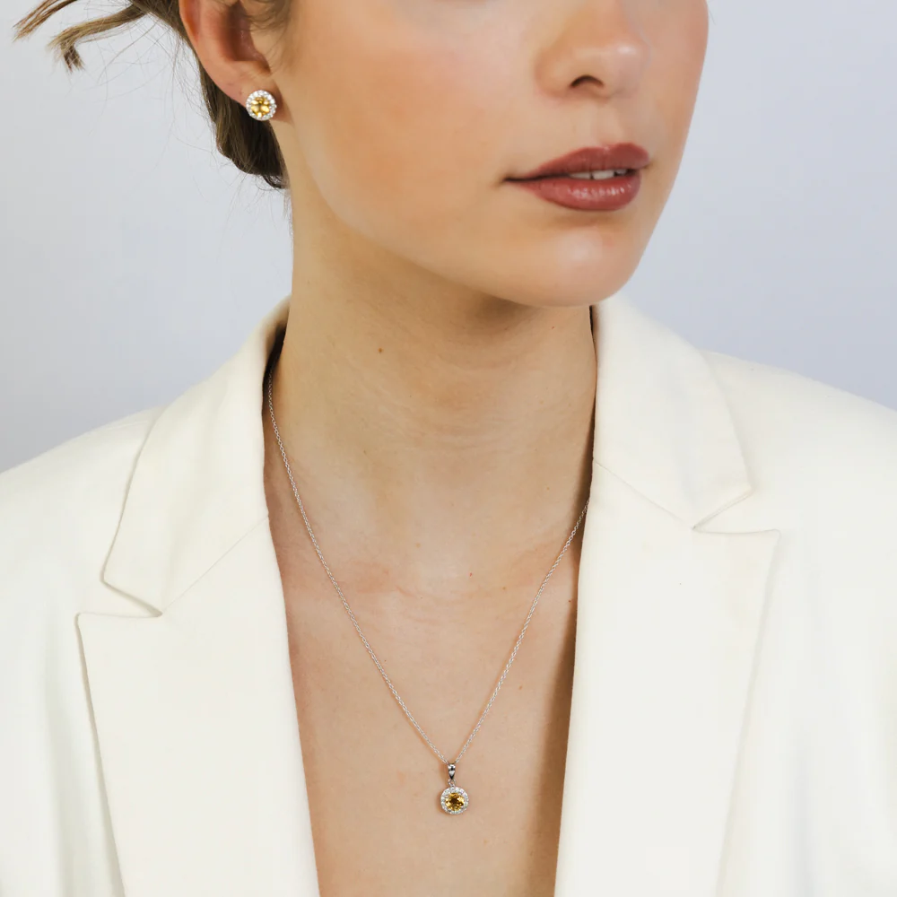 Citrine and White Zirconia Earring and Pendant Set on Chain in Sterling Silver - Image 4