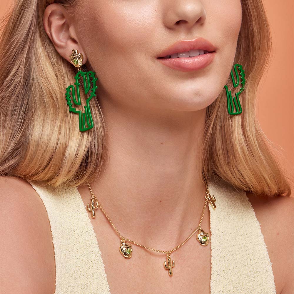 Couture Kingdom Disney Streets Bubble O'Bill White Gold Plated Stainless Steel Cactus 70mm Drop Earrings - Image 2