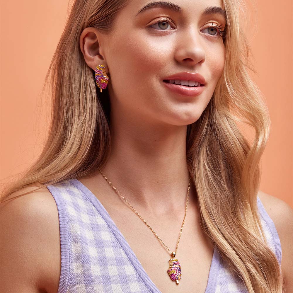Couture Kingdom Disney Streets Paddle Pop Gold Plated Stainless Steel Rainbow Crystal Stud Earrings - Image 2