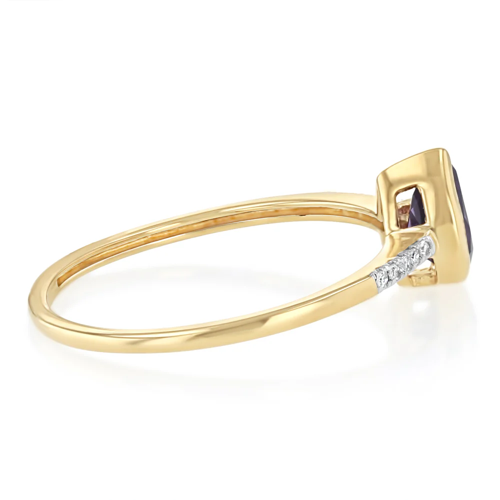 Created Amethyst and Diamond Ring in 9ct Yellow Gold - Image 2