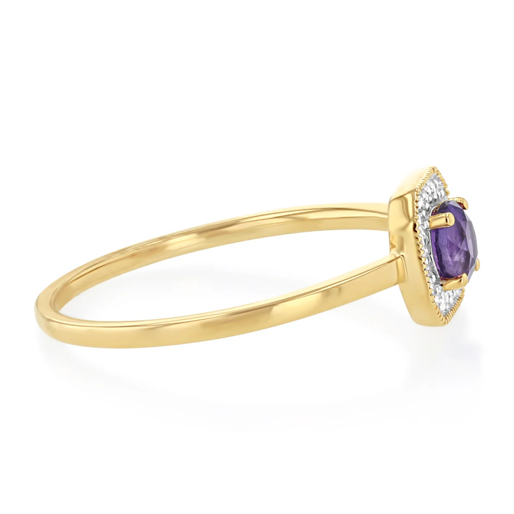 Created Amethyst and Diamond Ring in 9ct Yellow Gold - Image 2