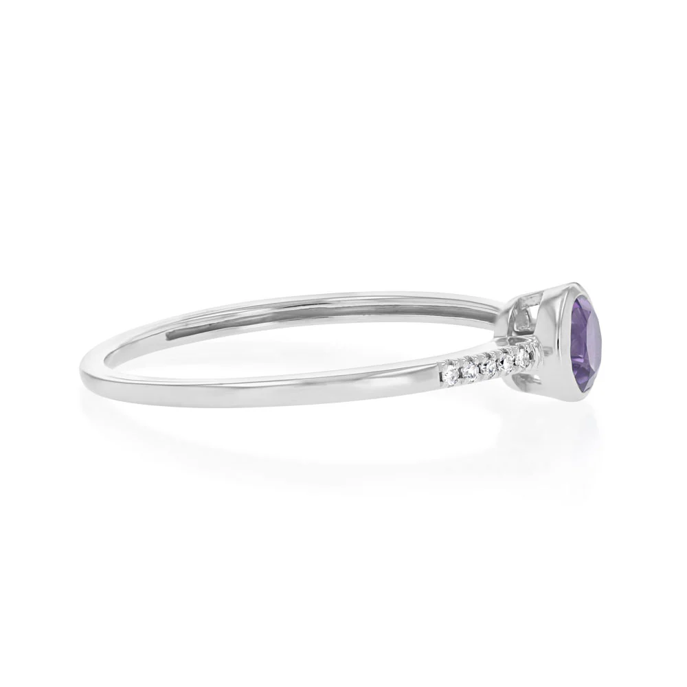 Created Amethyst and Diamond Ring in Sterling Silver - Image 2