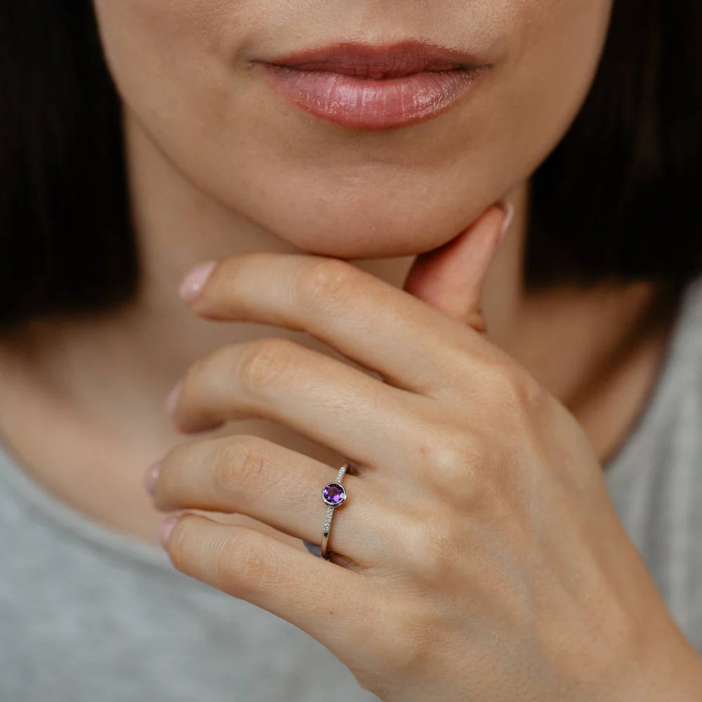 Created Amethyst and Diamond Ring in Sterling Silver - Image 4