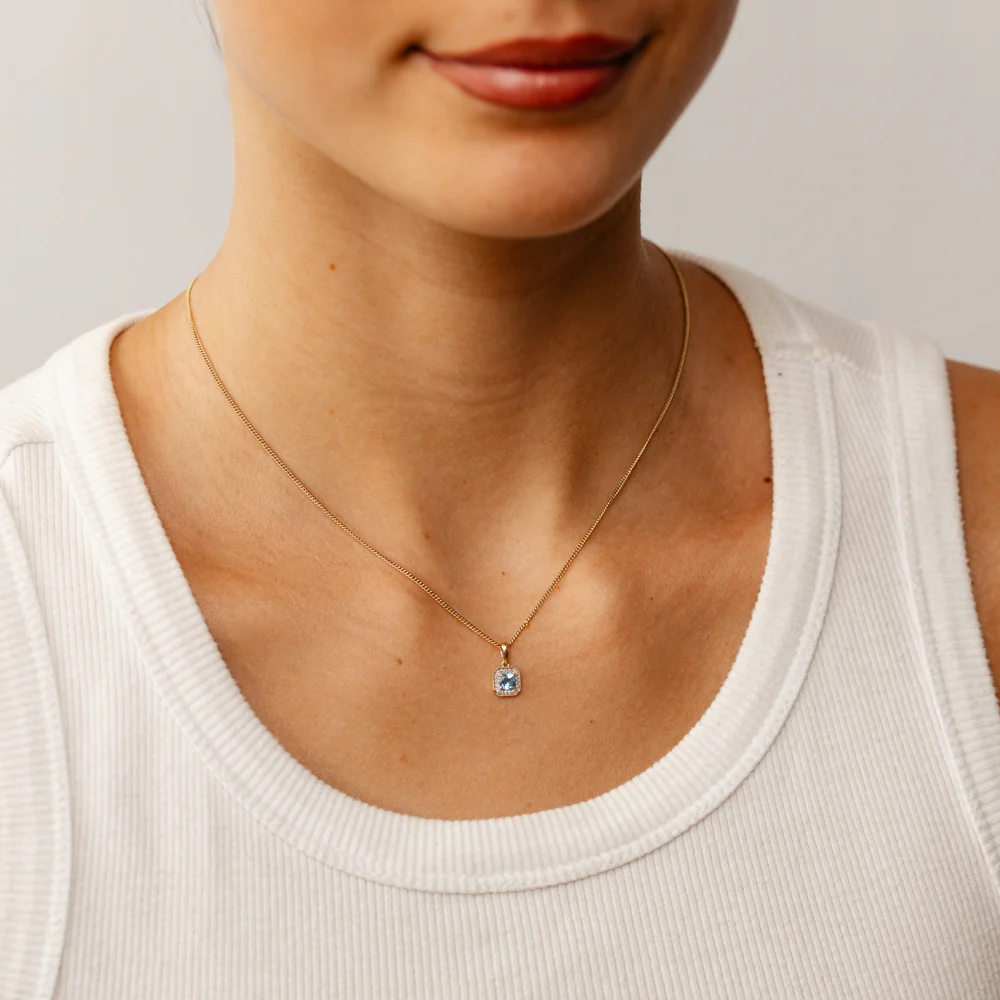 Created Blue Topaz and Diamond Pendant in 9ct Yellow Gold - Image 2