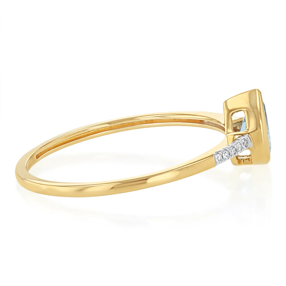 Created Blue Topaz and Diamond Ring in 9ct Yellow Gold - Image 2