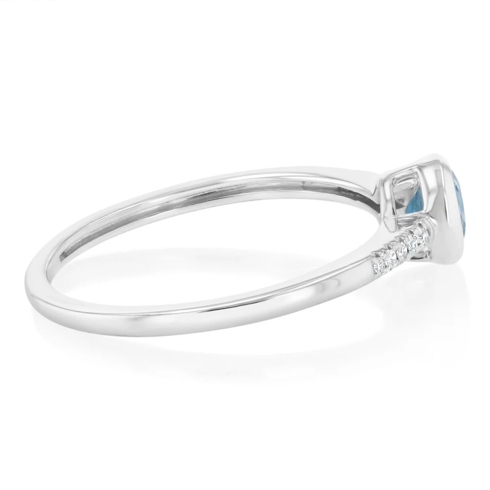 Created Blue Topaz and Diamond Ring in Sterling Silver - Image 2