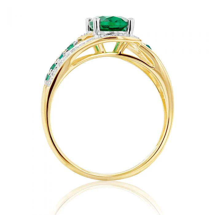 Created Emerald and Diamond Ring in 9ct Yellow Gold - Image 2