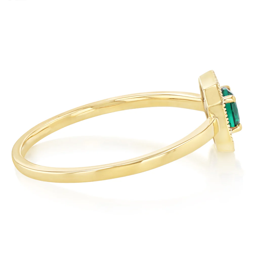 Created Emerald and Diamond Ring in 9ct Yellow Gold - Image 2