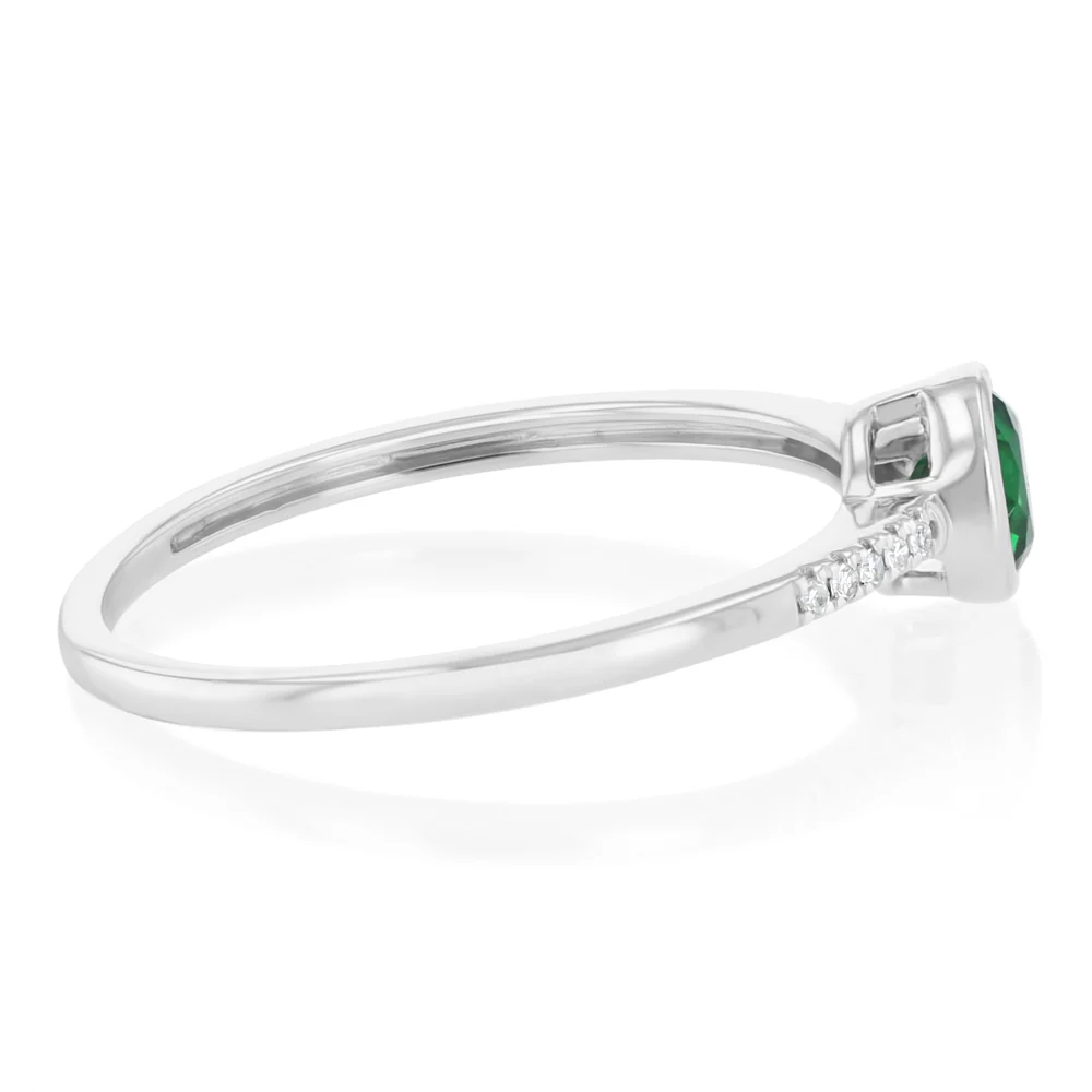 Created Emerald and Diamond Ring in Sterling Silver - Image 2