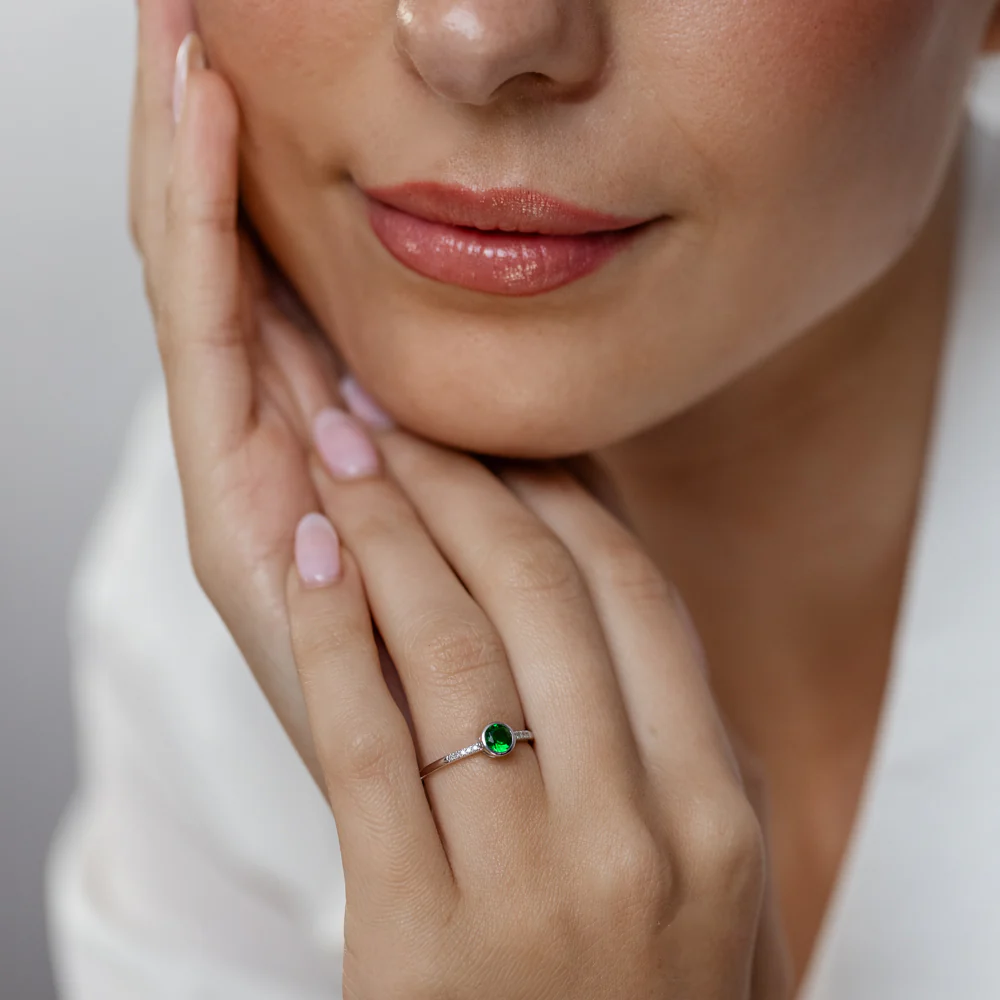 Created Emerald and Diamond Ring in Sterling Silver - Image 4