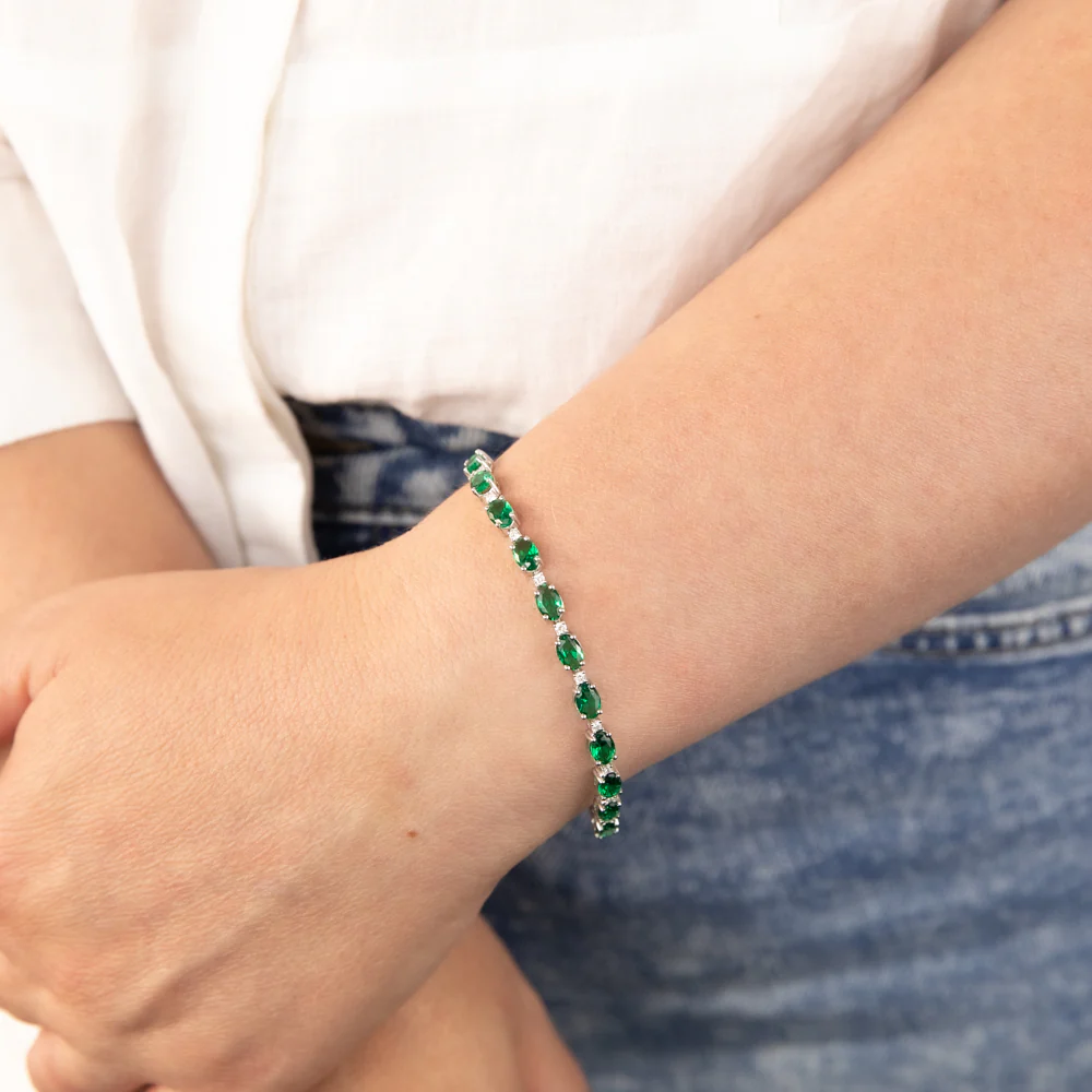 Created Emerald Bracelet with 1/2 Carat Luminesce Lab Grown Diamonds in Sterling Silver - Image 3