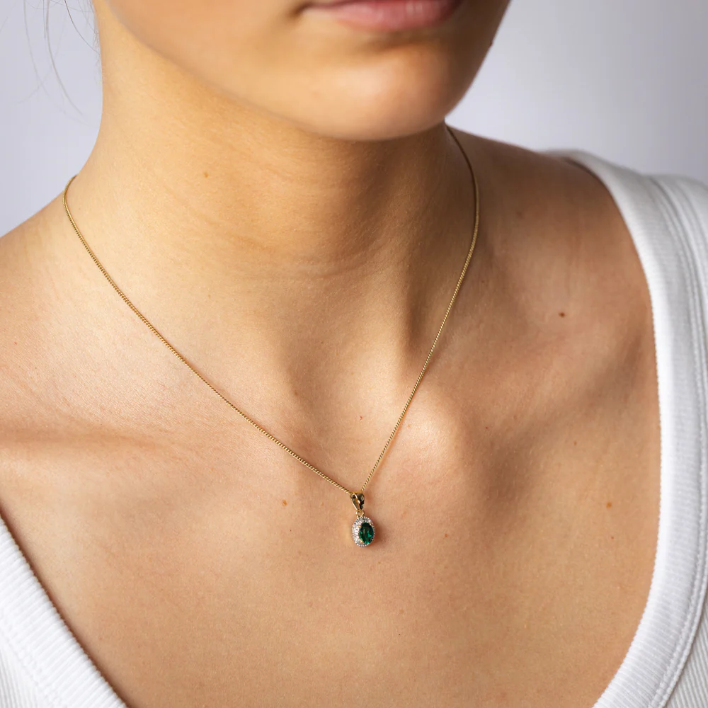 Created Emerald & Diamonds Pendant in 9ct Yellow Gold - Image 2