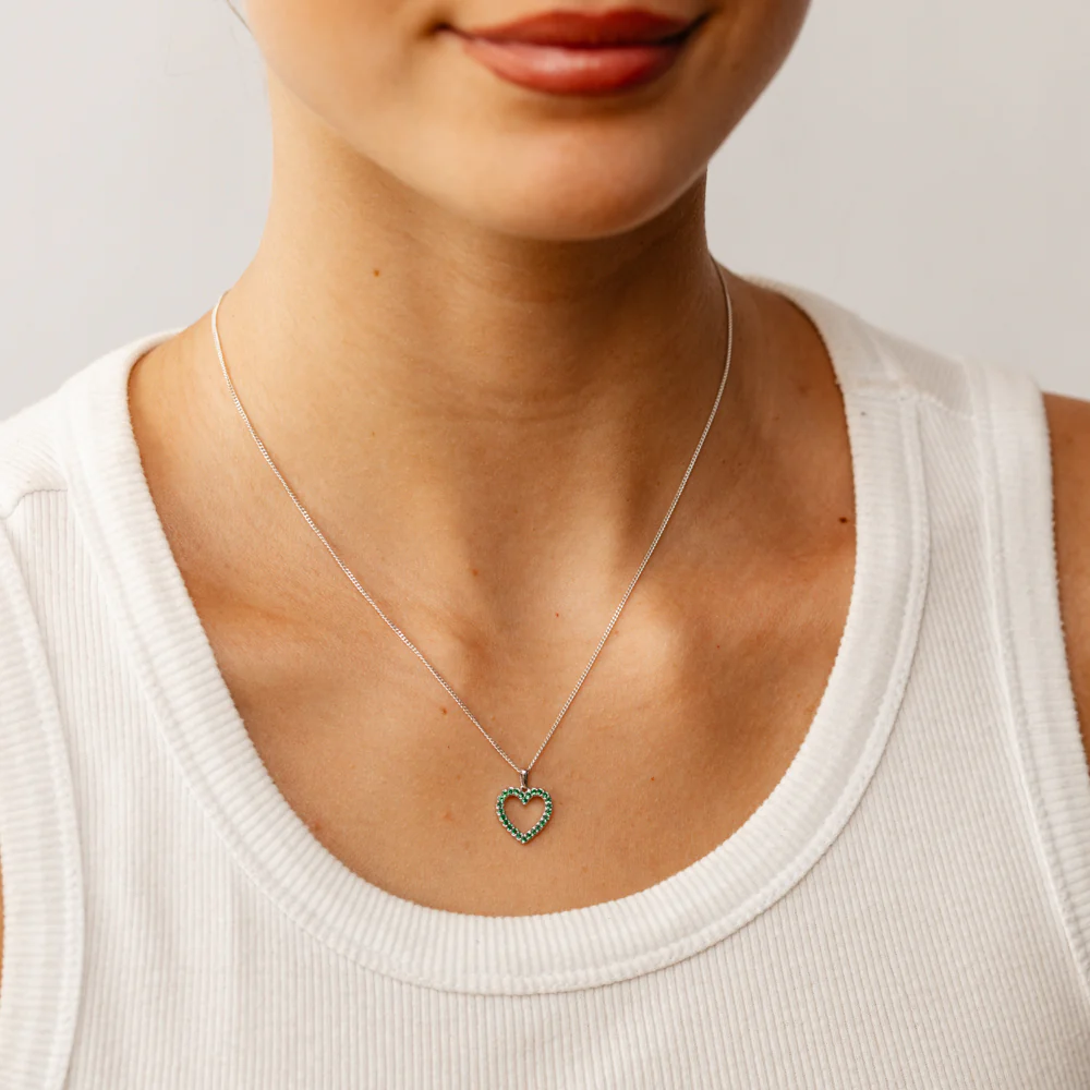 Created Emerald Open Heart Pendant in 9ct White Gold - Image 3