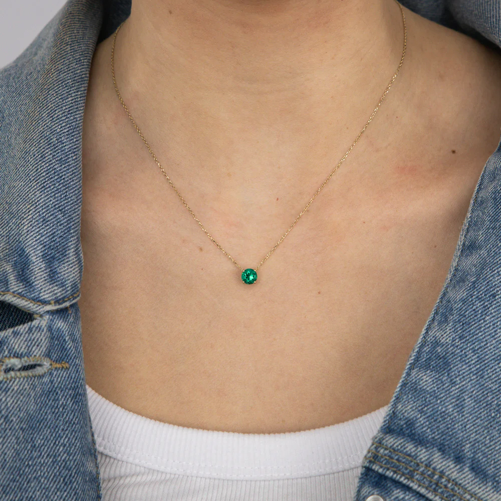 Created Emerald Pendant with 45cm Chain in 9ct Yellow Gold - Image 2