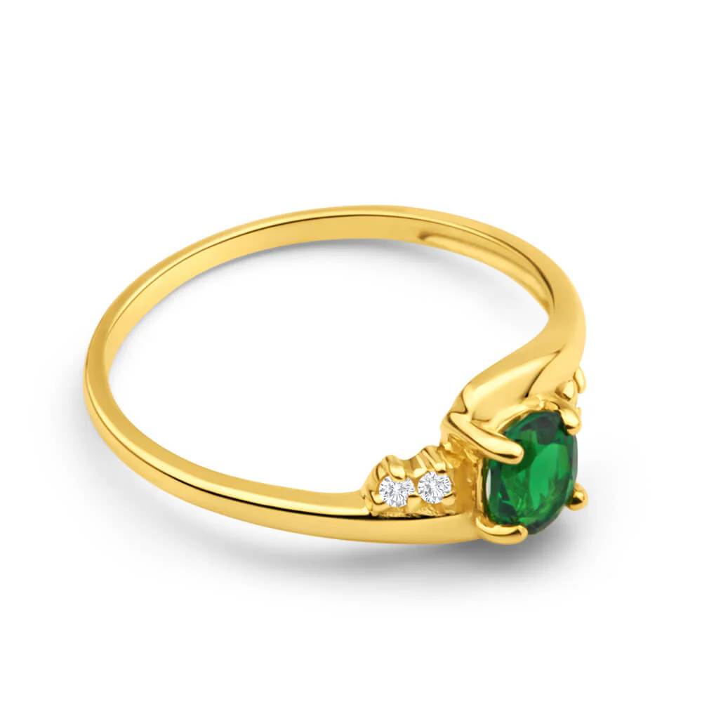 Created Emerald & Zirconia Ring in 9ct Yellow Gold - Image 2