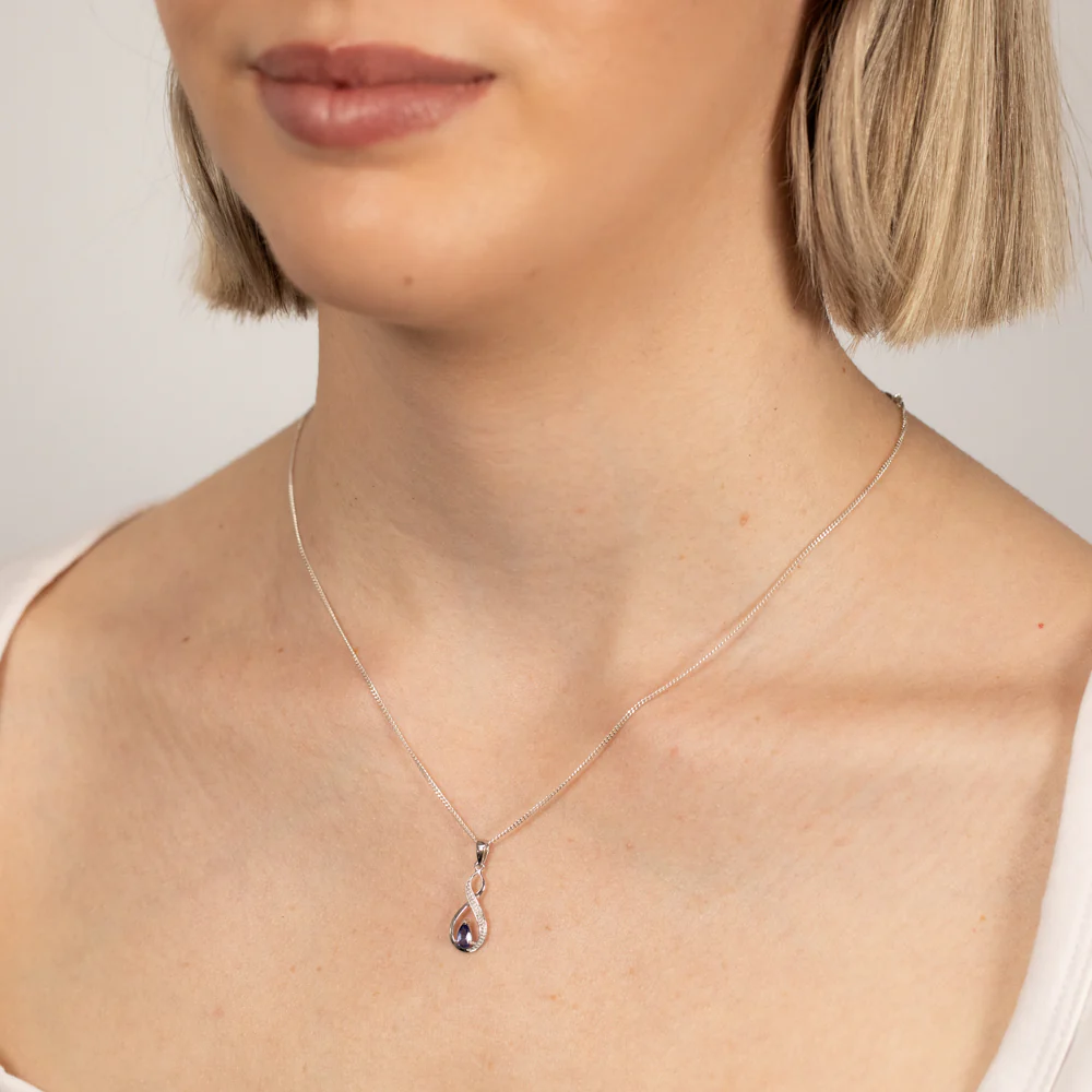 Created Pear Cut Tanzanite & Diamond Infinity Pendant in 9ct White Gold - Image 2