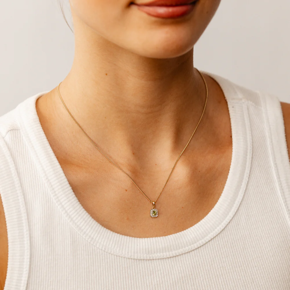 Created Peridot and Diamond Pendant in 9ct Yellow Gold - Image 2