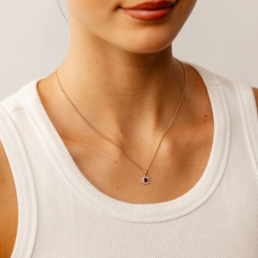 Created Red Garnet and Diamond Pendant in 9ct Yellow Gold - Image 2