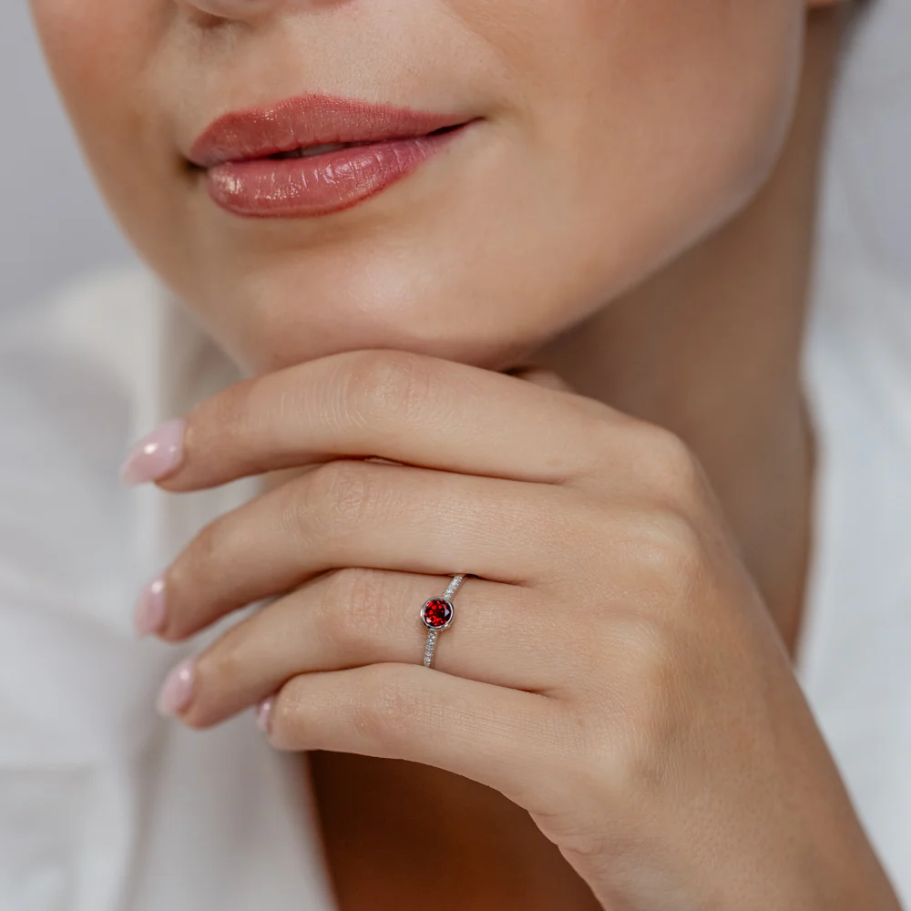 Created Red Garnet and Diamond Ring in Sterling Silver - Image 4