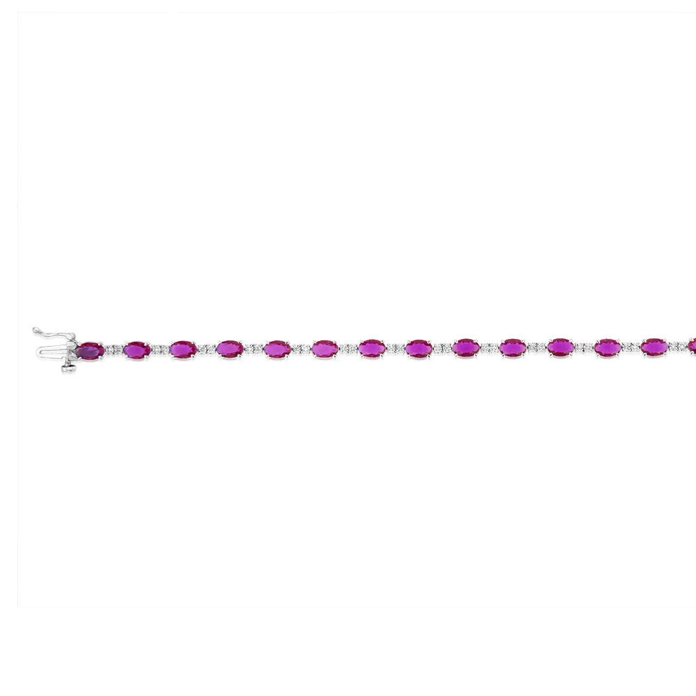 Created Ruby & 34 Natural Diamonds Bracelet Set in Sterling Silver - Image 2