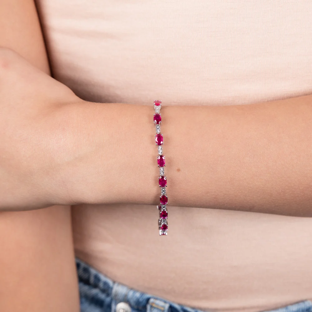 Created Ruby & 34 Natural Diamonds Bracelet Set in Sterling Silver - Image 3