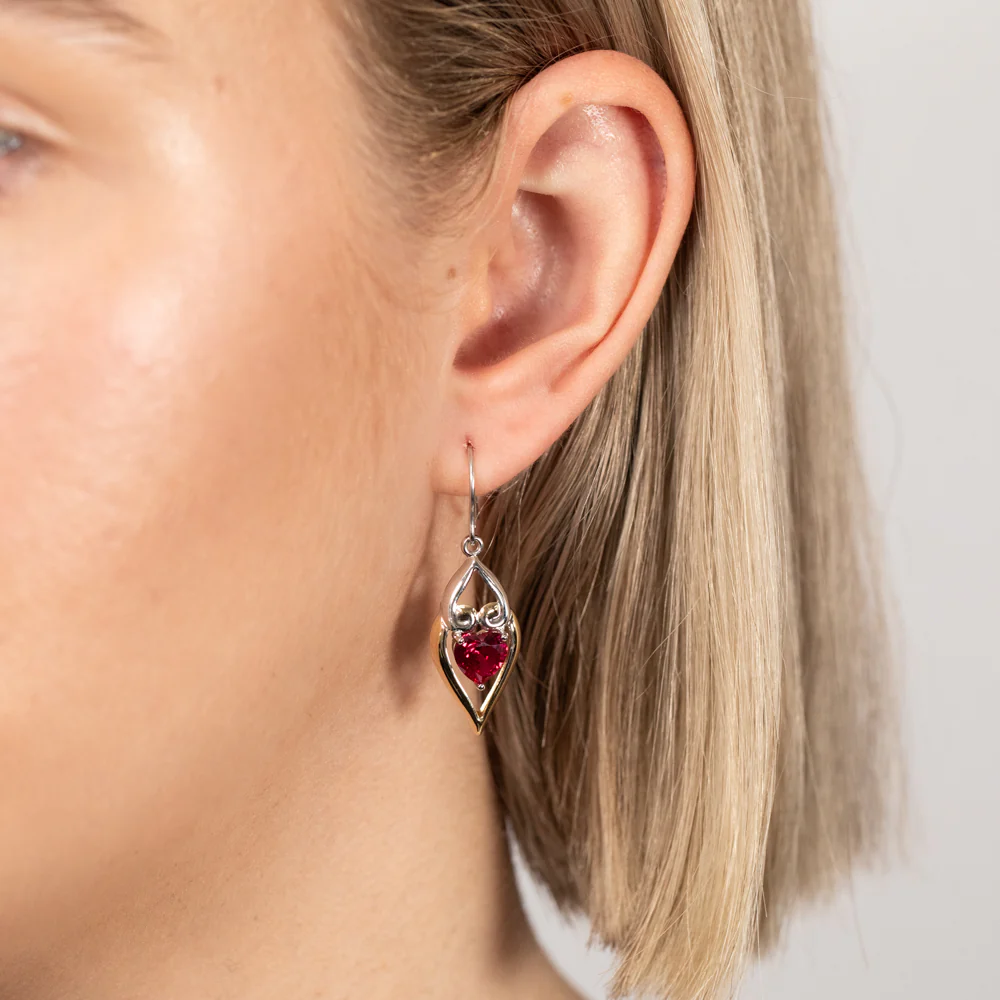 Created Ruby 6mm Drop Earrings in 9ct Yellow Gold - Image 2