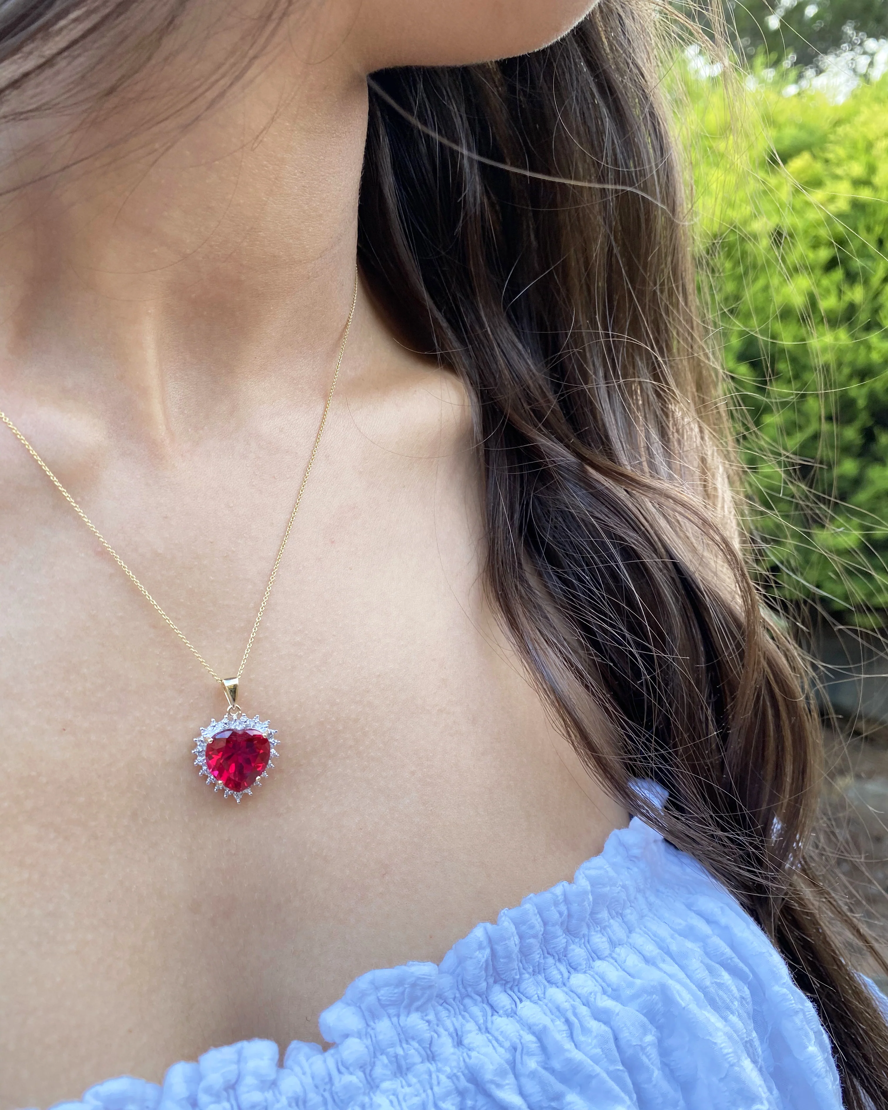 Created Ruby and Diamond Heart Pendant in 9ct Yellow Gold - Image 2